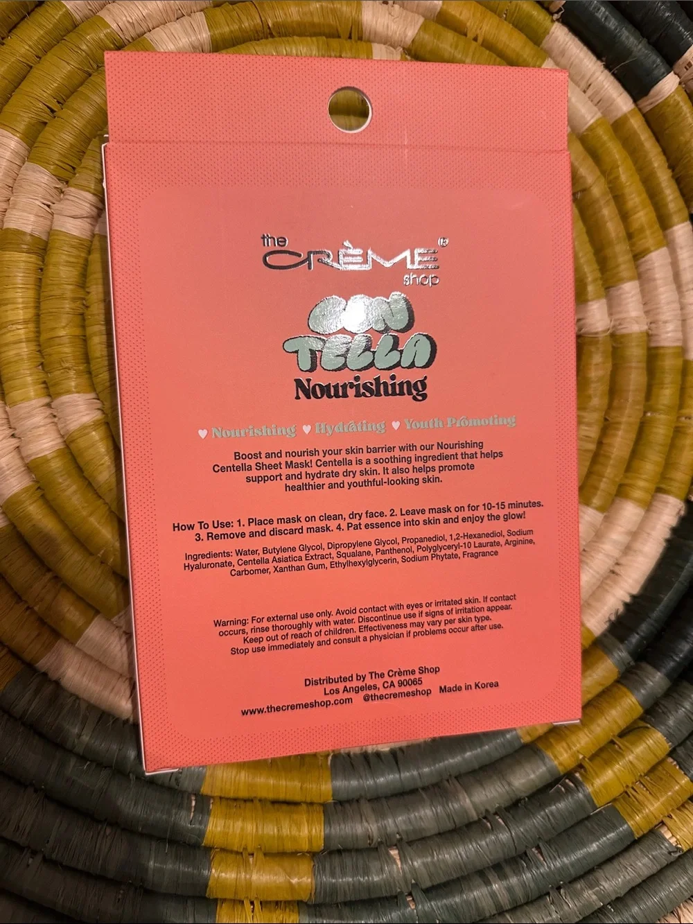 The Crème Centella Nourishing Sheet Mask 5 pack- Coral Pink